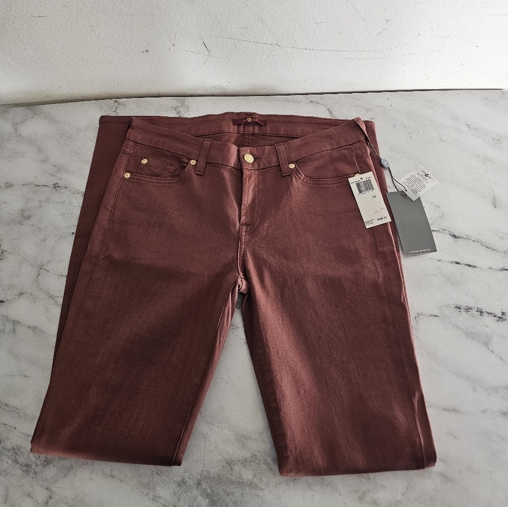 7 For All Mankind High Rise Burnt Orange Waxed Skinny Jeans 30 NWT - Picture 5 of 8